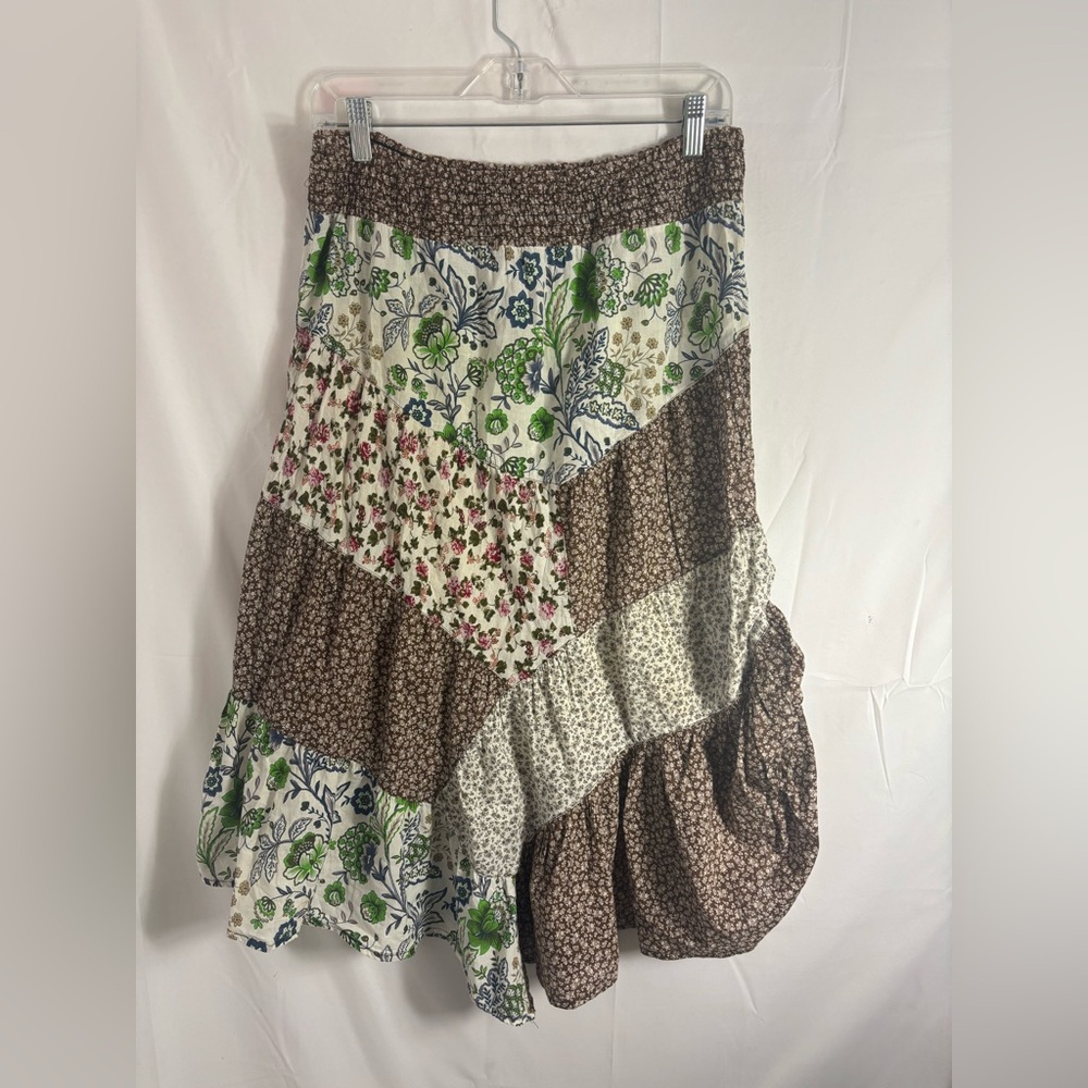Y2K Cottagecore Patchwork Asymmetrical‎ Boho 100% Cotton Midi Skirt Size L - Picture 11 of 16